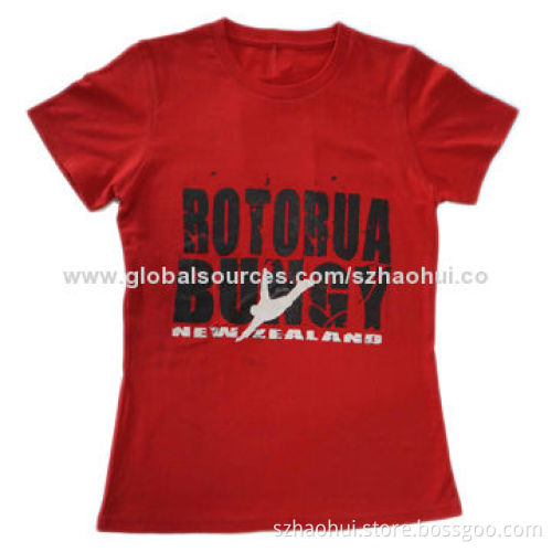 Women's 100% cotton round neck printed t-shirt, design and brands can be customized